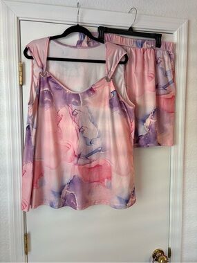 Pink & Lavender Marble Print Tank and short set